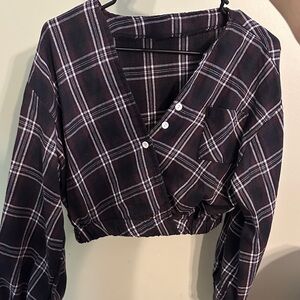 SHEIN Black and White Plaid Crop Top